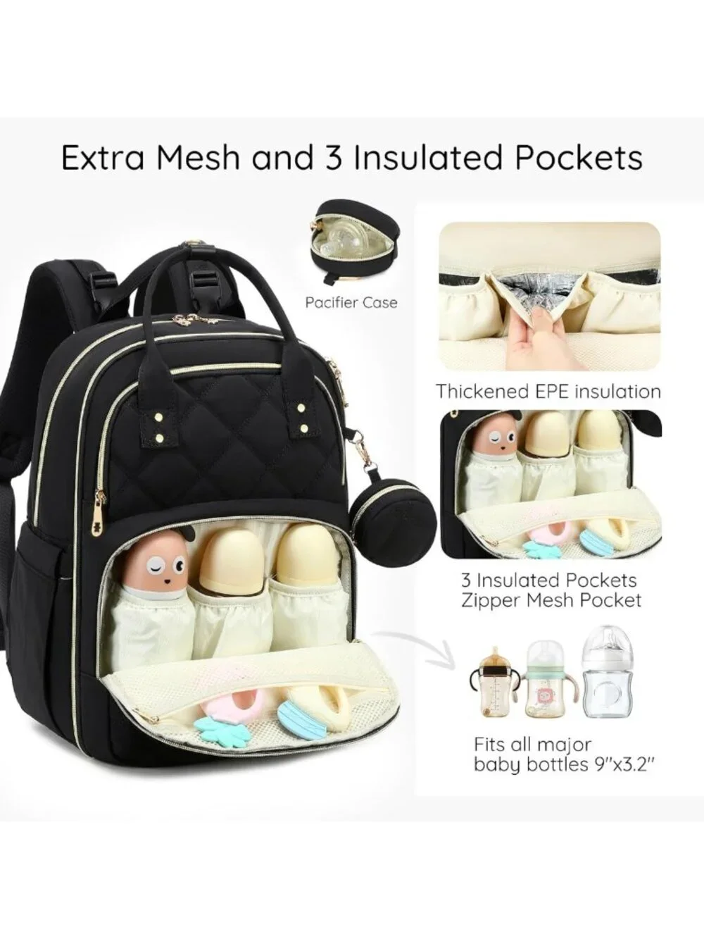 Stylish Large Diaper Bag Backpack with Changing Pad, Insulated Wet/Dry Pocket